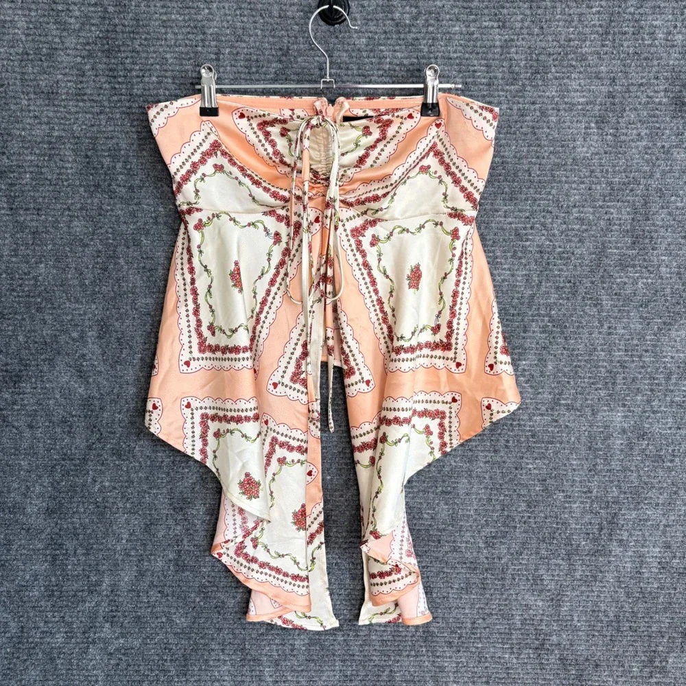Forever 21 Peach Floral Handkerchief Hem Lace Up Strapless Tube Top Small NWT - Picture 1 of 4